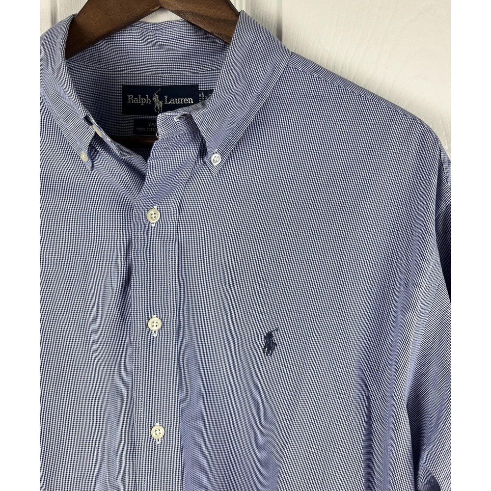 Ralph Lauren Shirt Mens 16.5 - 32/33 Blue Yarmouth Pinpoint Oxford Button Polo